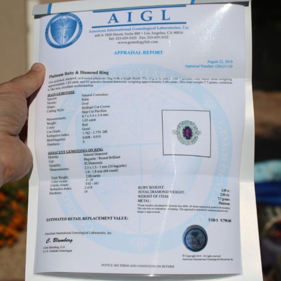 Certified Mozambique Ruby 1.05ct Diamonds Pla Ring - Picture 9 of 9